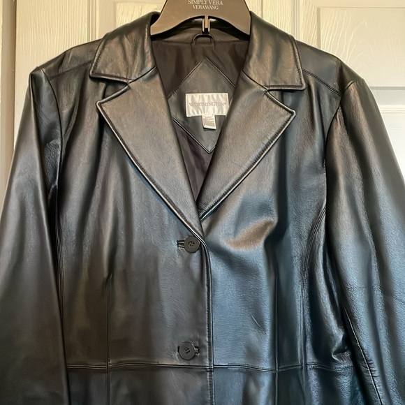 Worthington Jackets & Blazers - Women’s XL Worthington black leather coat/blazer-collar 3 button-front pockets